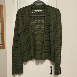 LOFT Green Chunky Cropped Knit Cardigan with Bell Sleeves